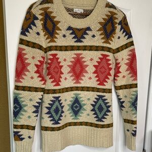 L.L. Bean Signature VTG Aztec Multicolor Geometric Crewneck Sweater 100% Cotton